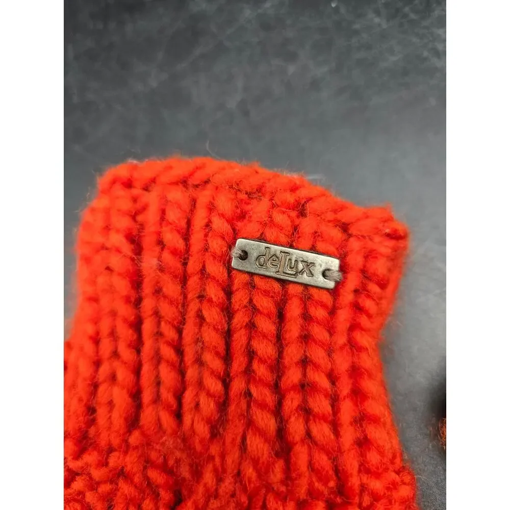 DeLux Cable Knit Wool Mittens Red Lined Womens Nepal Winter Gloves